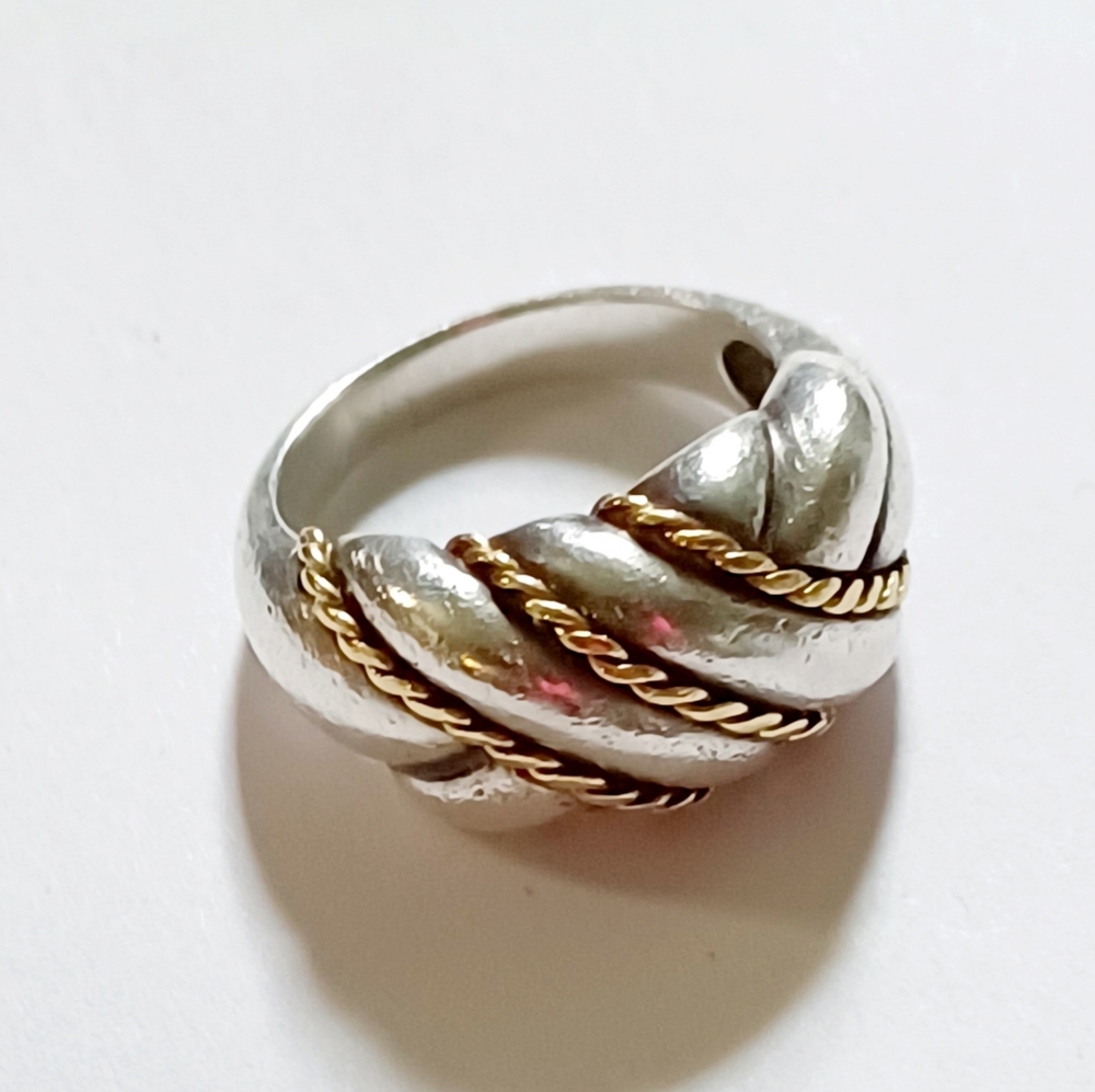 Pazia Sterling Silver / 18KT Gold Rope Ring Size 5